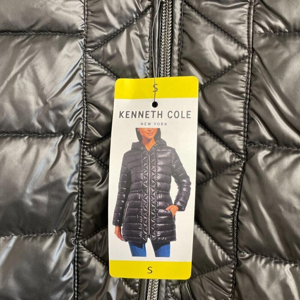 NEW Kenneth Cole New York Women's S Black Hooded Puffer Coat Polyester - Picture 8 of 12